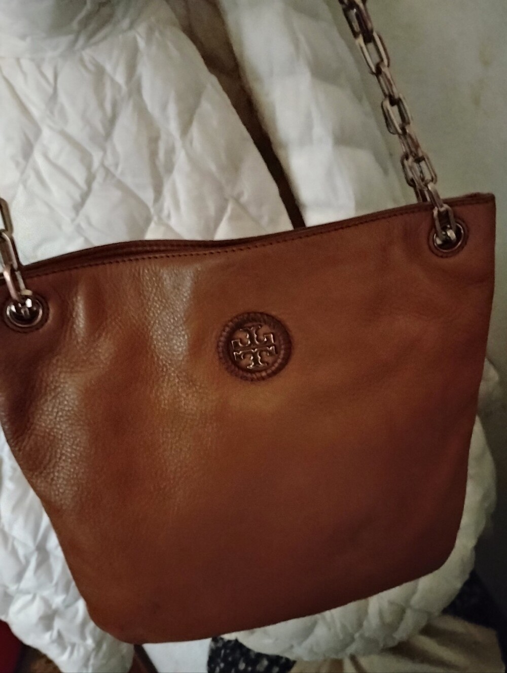 Tory Burch Cognac Leather Shoulder Bag with Chain Handles - Picture 3 of 6